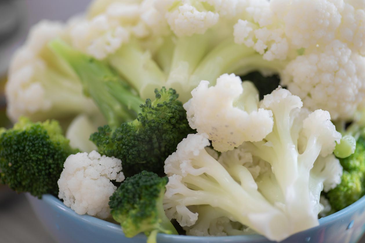 Keto-Friendly Salad Top steamed and cooled broccoli and cauliflower with a tahini, soy, and stevia dressing.