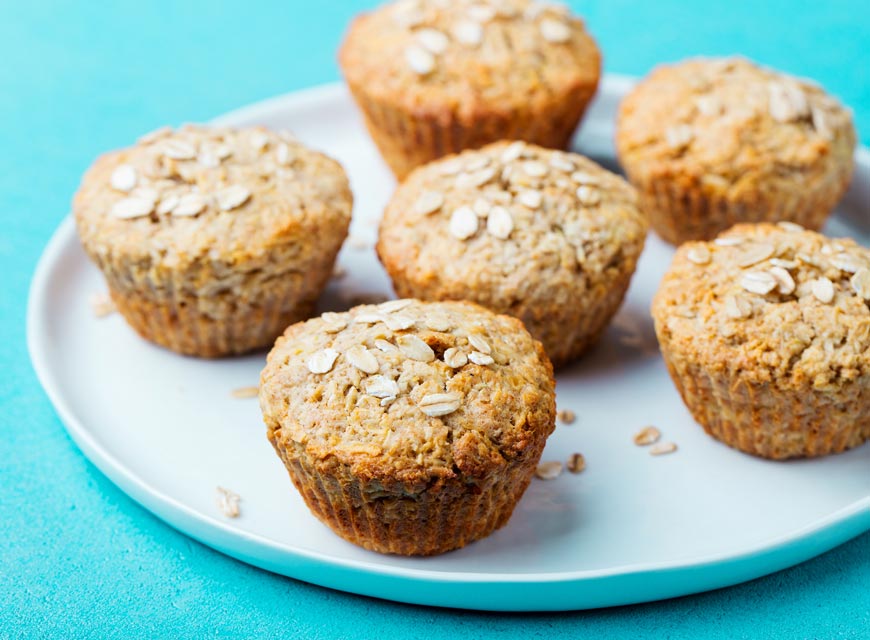 Lower sugar intake with this stevia recipe for healthy oatmeal apple muffins.