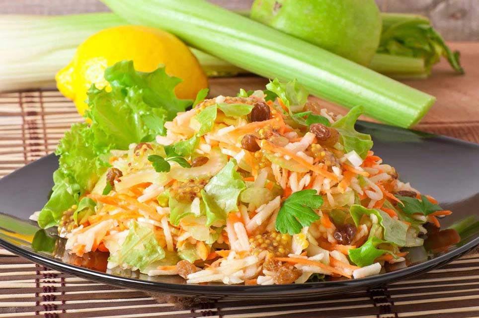 Waldorf Salad Made With Stevia Combine carrots, pecans, raisins, coconut, and stevia to make a healthier Waldorf salad.